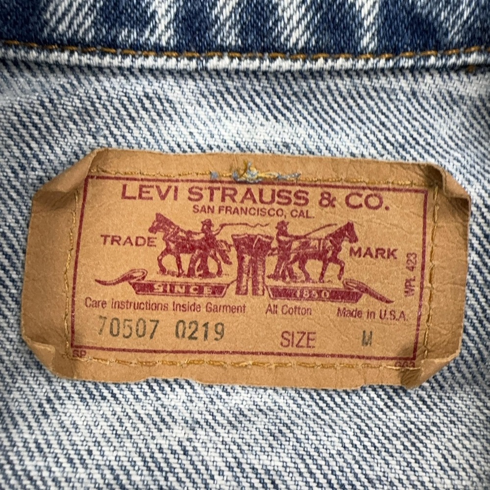 Vintage Levis Denim Bomber Jacket Mens‎ Medium Blue Acid Wash USA 70507 0219 - Picture 5 of 13